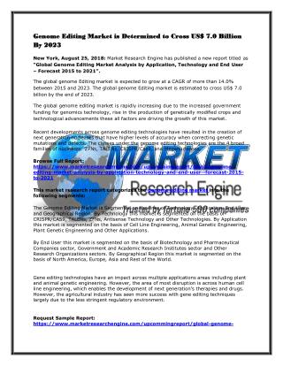 Genome Editing Market is Determined to Cross US$ 7.0 Billion By 2023