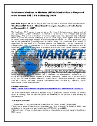 Healthcare Machine to Machine (M2M) Market Size is Projected to be Around US$ 35.0 Billion By 2020