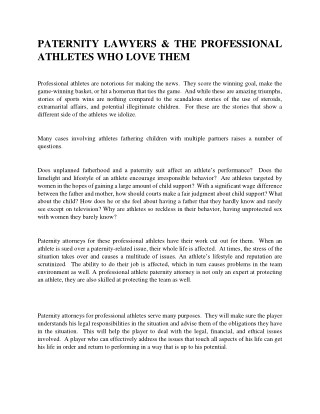 PATERNITY LAWYERS & THE PROFESSIONAL ATHLETES WHO LOVE THEM