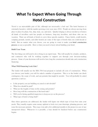 What To Expect When Going Through Hotel Construction