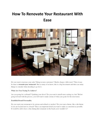 How To Renovate Your Restaurant With Ease