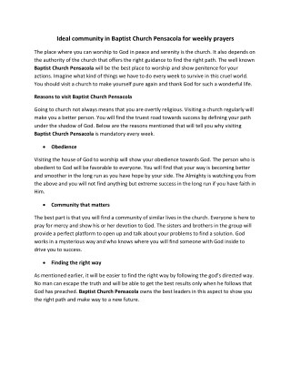 Ideal community in Baptist Church Pensacola weekly prayers