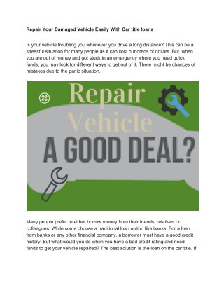 Get Quick Cash to Repair your Vehicle in Regina