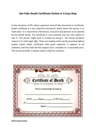 Get Fake Death Certificate Online In 5 Easy Step