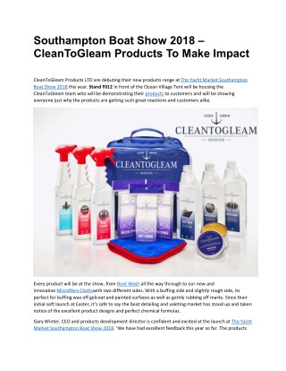 Southampton Boat Show 2018 â€“ CleanToGleam Products To Make Impact