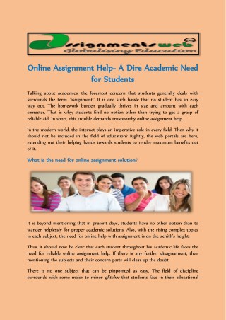 Online Assignment Help- A Dire Academic Need for Students