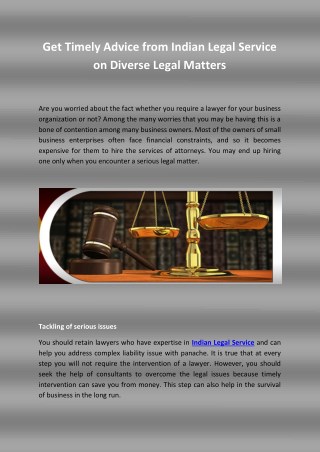 Get Timely Advice from Indian Legal Service on Diverse Legal Matters