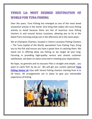 VENICE LA: MOST DESIRED DESTINATION OF WORLD FOR TUNA FISHING