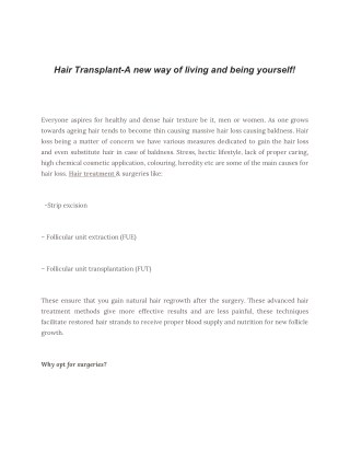 Hair Transplant-A New Way of Living and Being Yourself!