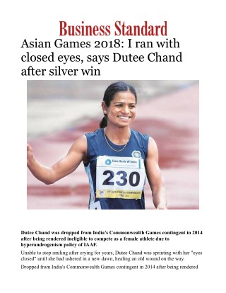 Asian Games 2018: I ran with closed eyes, says Dutee Chand after silver win