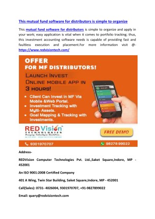 This mutual fund software for distributors is simple to organize