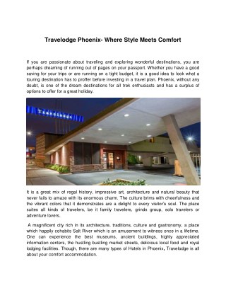 Travelodge Phoenix- Where Style Meets Comfort