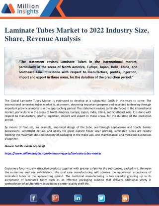 Laminate Tubes Market to 2022 Industry Size, Share, Revenue Analysis