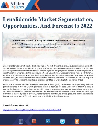 Lenalidomide Market Segmentation, Opportunities, And Forecast to 2022