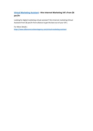 Virtual Marketing Assistant - Hire Internet Marketing VAâ€™s from $6 per/hr