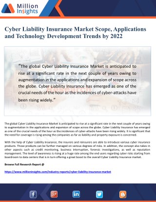 Cyber Liability Insurance Market Scope, Applications and Technology Development Trends by 2022