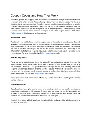 Coupon Codes and How They Work