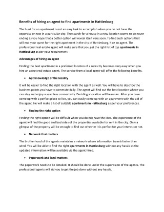 Benefits of hiring an agent to find apartments in Hattiesburg