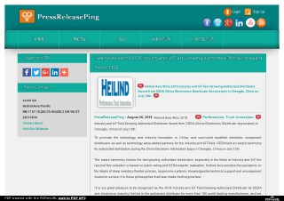 Heilind Asia Wins 2018 Industry and IoT Fast-Growing Authorized Distributor Award from CEDA