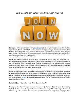 Cara Gabung dan Daftar Poker88 dengan Akun Pro