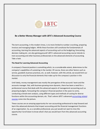 Be a Better Money Manager with LBTCâ€™s Advanced Accounting Course