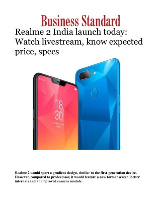 Realme 2 Mobile Phone India launch Today: Watch livestream, know specs, features & price