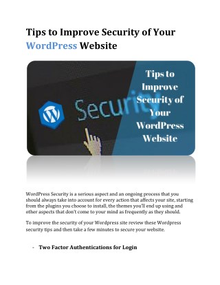 Tips to Improve Security of Your WordPress Website