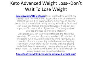 Keto Advanced Weight Loss--Lose Weight Faster & Easier