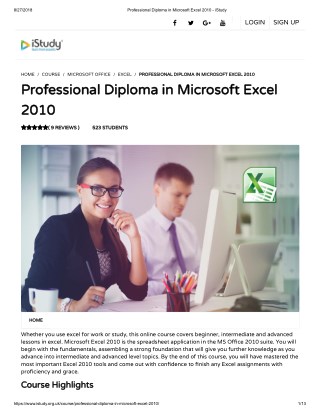 Professional Diploma in Microsoft Excel 2010 - istudy