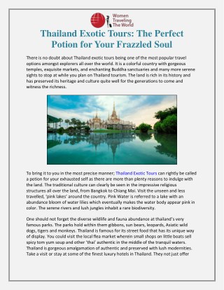Thailand Exotic Tours- The Perfect Potion for Your Frazzled Soul