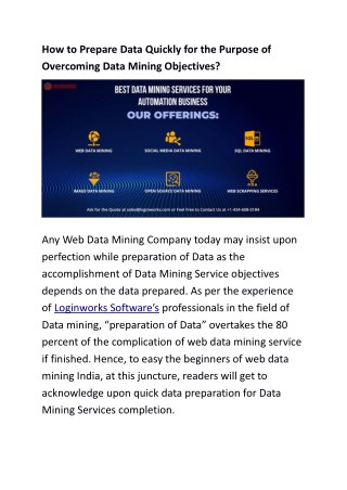 How to Prepare Data Quickly for the Purpose of Overcoming Data Mining Objectives?