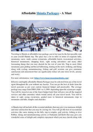 Affordable Shimla Packages - A Must