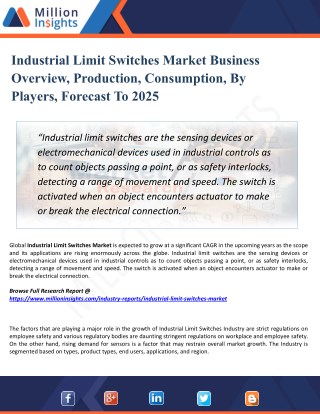 Industrial Limit Switches Market 2025 - Global Market Growth, Trends, Share and Demands Research Report