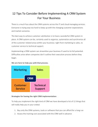 12 Tips To Consider Before Implementing A CRM System For Your Business