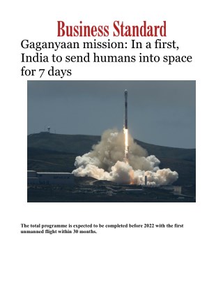 Gaganyaan mission: In a first, India to send humans into space for 7 days