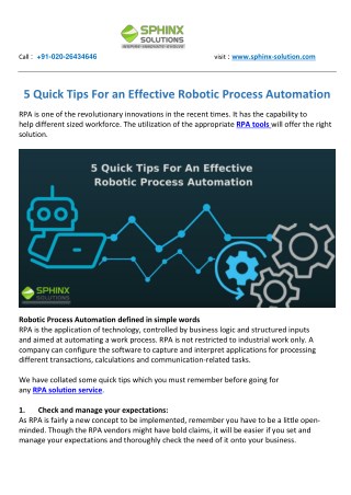 5 Quick Tips For an Effective Robotic Process Automation