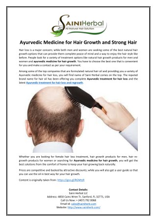 Ayurvedic Medicine for Hair Growth and Strong Hair