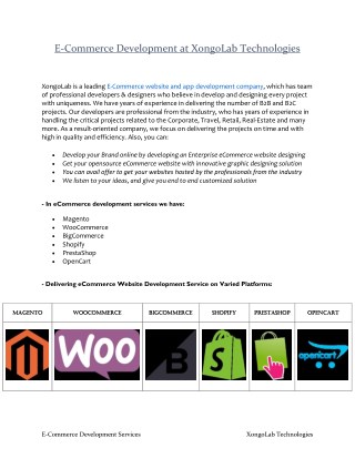 E-Commerce Development Services at XongoLab