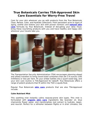 True Botanicals Carries TSA-Approved Skin Care Essentials for Worry-Free Travel