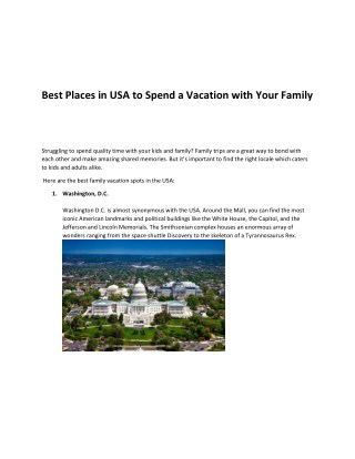 Best Places in USA to Spend a Vacation with Your Family