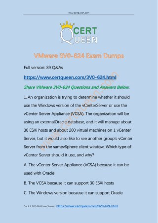 2018 CertQueen VMware VCAP6.5-DCV Design 3V0-624 Exam Dumps