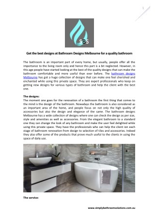 Get the best designs at Bathroom Designs Melbourne for a quality bathroom