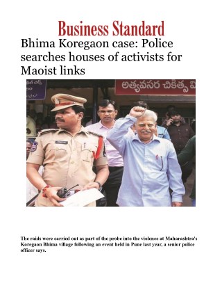 Bhima Koregaon case: Police searches houses of activists for Maoist linksÂ 