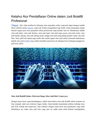 Ketahui Alur Pendaftaran Online dalam Judi Bola88 Profesional