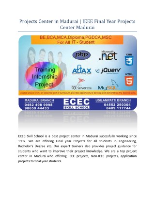 Projects Center in Madurai | IEEE Final Year Projects Center Madurai