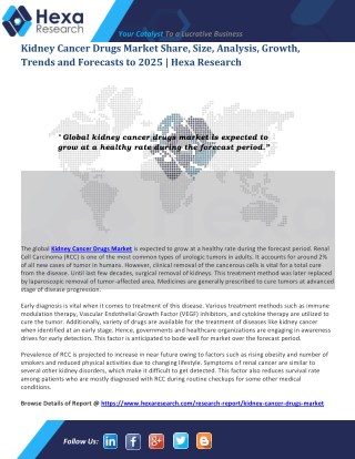 Kidney Cancer Drugs Market Size, Share, Industry Analysis and Forecast to 2025