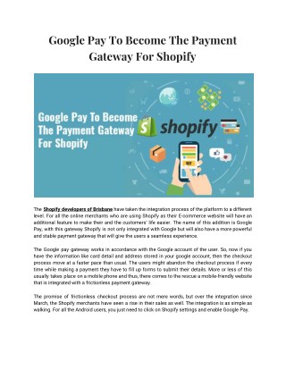 Google Pay To Become The Payment Gateway For Shopify