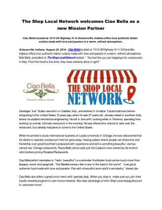 The Shop Local Network welcomes Ciao Bella as a new Mission Partner