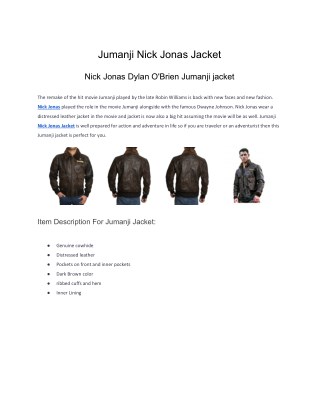 Jumanji Nick Jonas Jacket