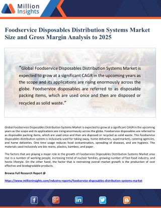 Foodservice Disposables Distribution Systems Market Size and Gross Margin Analysis to 2025